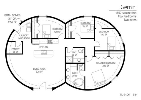 2 х купольный дом на 4 спальни Round house plans Floor plans