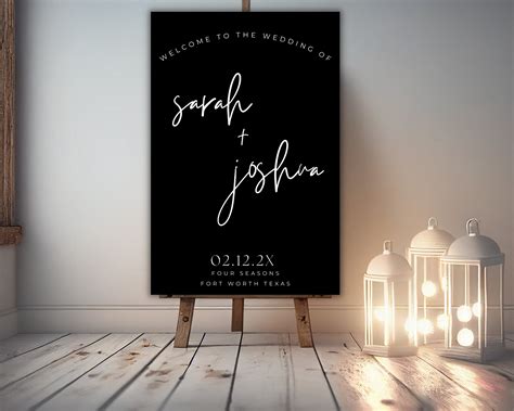 Modern Black Wedding Welcome Sign Template Minimalist Wedding Decor