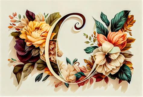 Premium AI Image A Letter C With Flowers And Leaves