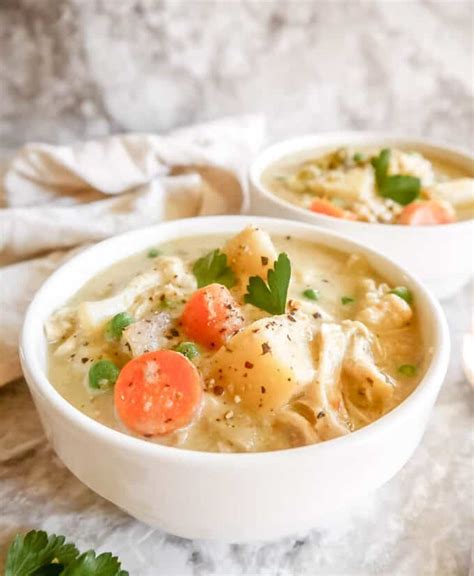 Slow Cooker Healthy Chicken Pot Pie Soup Whole30 Paleo Dairy Free