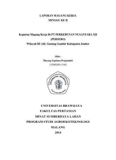 LAPORAN MAGANG KERJA MINGGU KE II Kegiatan Magang Kerja Di PT