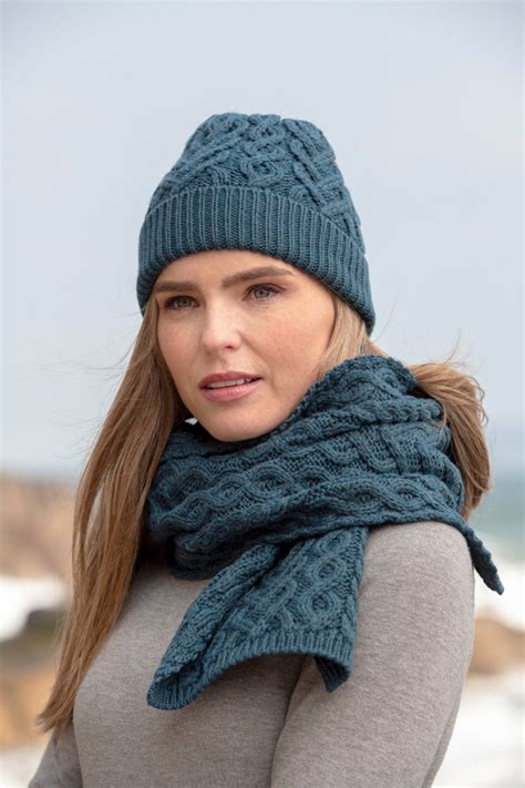 Super Soft Aran Hat And Scarf Set Teal Quills Woollen Market