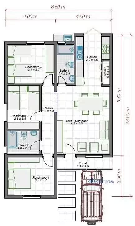 Plano De Casa Con Medidas M Dormitorios D In Bungalow