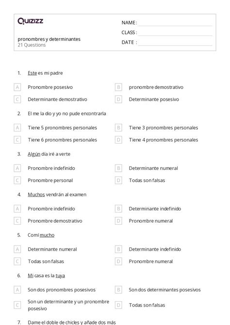 Pronombres Intensivos Hojas De Trabajo Para Grado En Quizizz