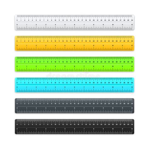 Realistic Various Plastic Rulers With Measurement Scale And Divisions