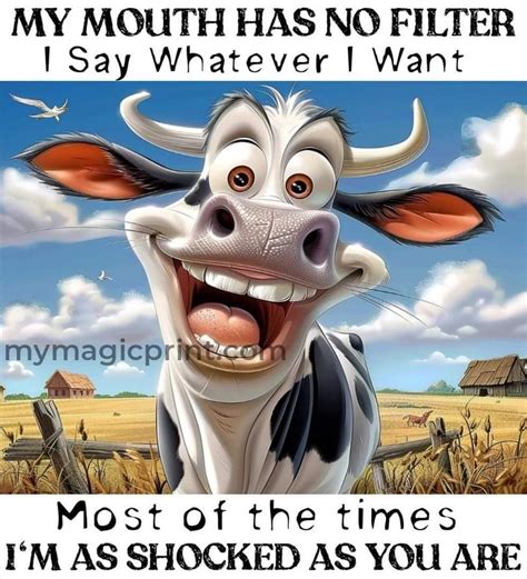 Funny Cow Quote My Mouth Has No Filter I Say Whatever I Want Most Of