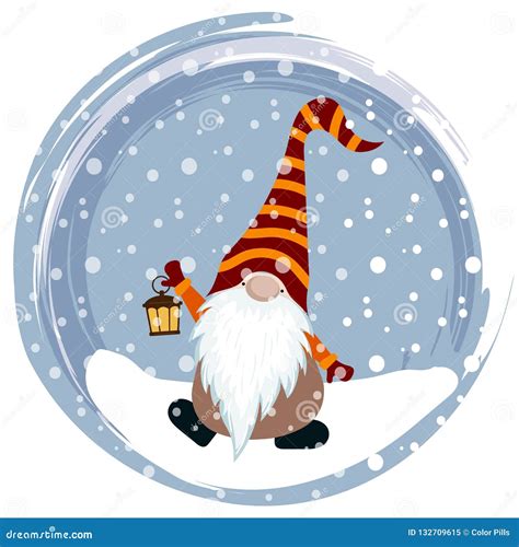 Christmas Card With Funny Gnome Stock Vector Illustration Of Snow