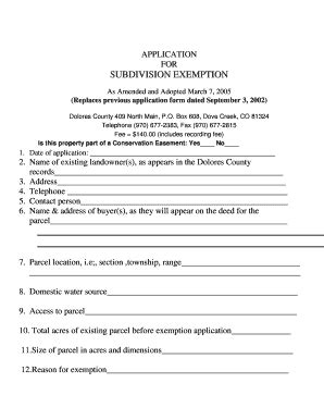 Fillable Online Dolorescounty Subdivision Exemption Dolores County