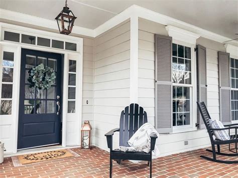 Southern Front Porch With A Sherwin Williams Charcoal Blue Front Door