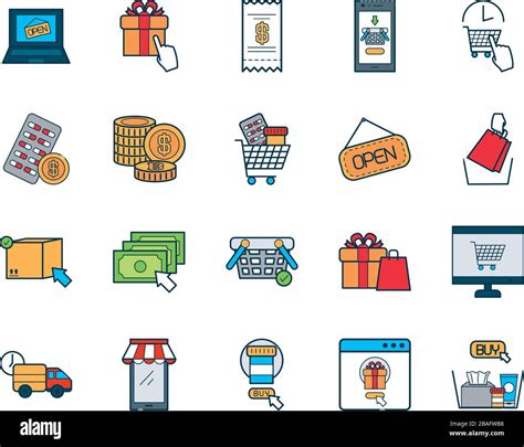 Gift Box And Shopping Online Icon Set Over White Background Fill And