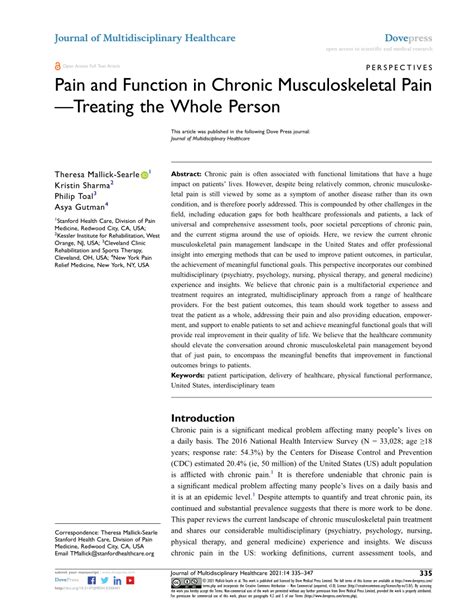 Pdf Pain And Function In Chronic Musculoskeletal Pain—treating The