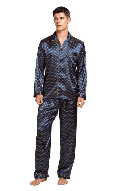 Mens Silk Satin Pajama Set Long Sleeve Navy And Golden Diamond Tony And Candice Reviews On