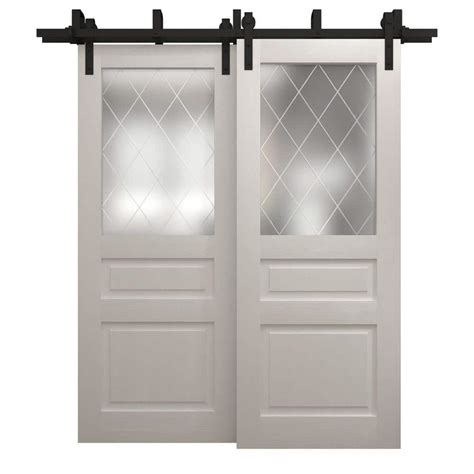 Sartodoors In X In Frosted Glass Painted White Oak Solid Wood