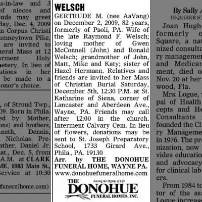 Obituary For GERTRUDE M WELSCH Aged 82 Newspapers