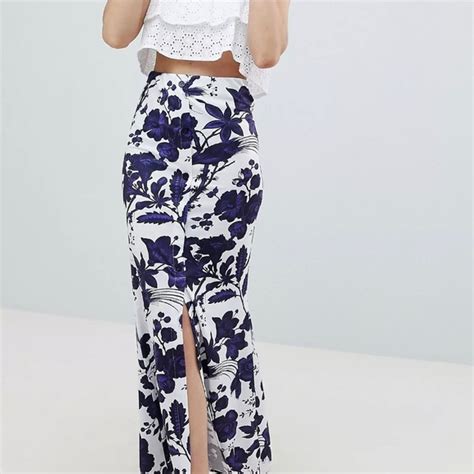 Asos Skirts Asos Design Maxi Skirt With Buttons And Split In Blue China Floral Poshmark