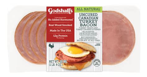 Uncured Canadian Turkey Bacon Club Pack Godshalls Real Wood Smoked