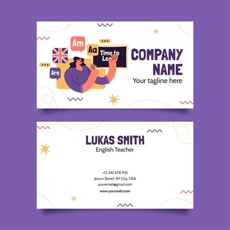 vector flat design english lessons vertical business card