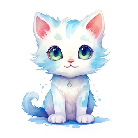 Premium Photo | A watercolor drawing of a white kitten with blue eyes ...