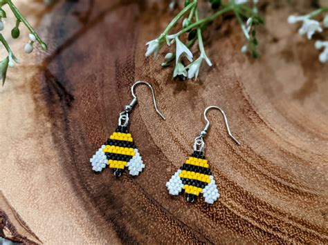 Handmade Beaded Bee Earrings Nickel Free Lightweight Etsy