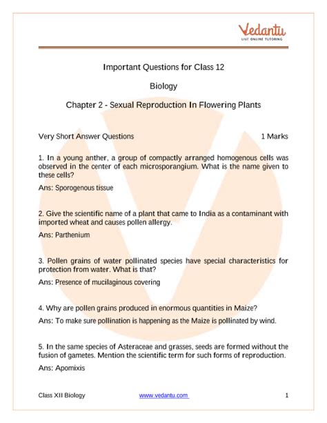 CBSE Class 12 Biology Chapter 2 Sexual Reproduction In Flowering