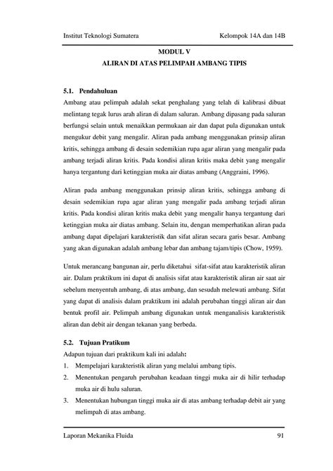 SOLUTION Laporan Praktikum Mekanika Fluida Modul 5 Aliran Di Atas