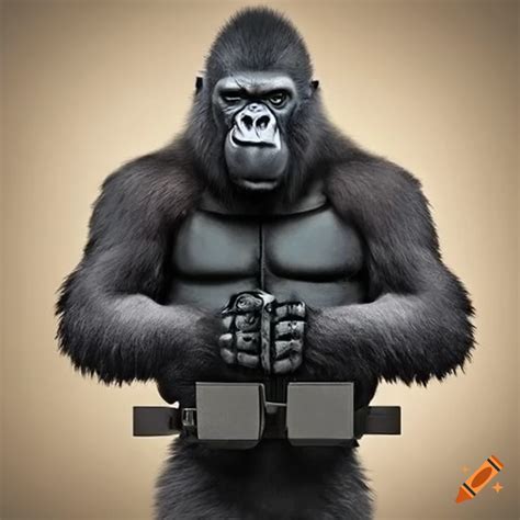 Illustration Of A Gorilla With Crossed Arms Wearing A Bulletproof Vest