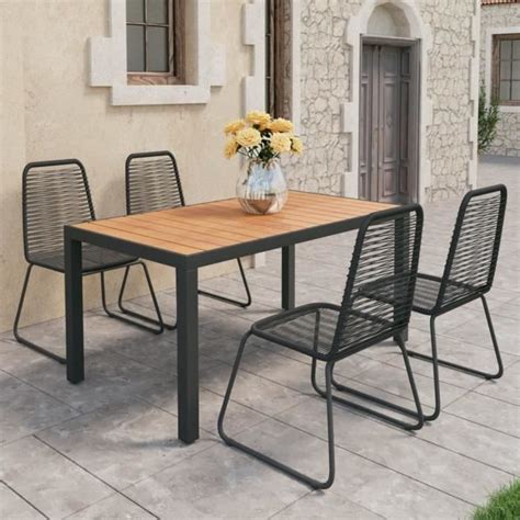 YOSOO Ensemble à dîner de jardin 5 pcs Rotin PVC Noir et marron JPDX