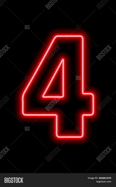 Neon Red Number 4 On Image & Photo (Free Trial) | Bigstock