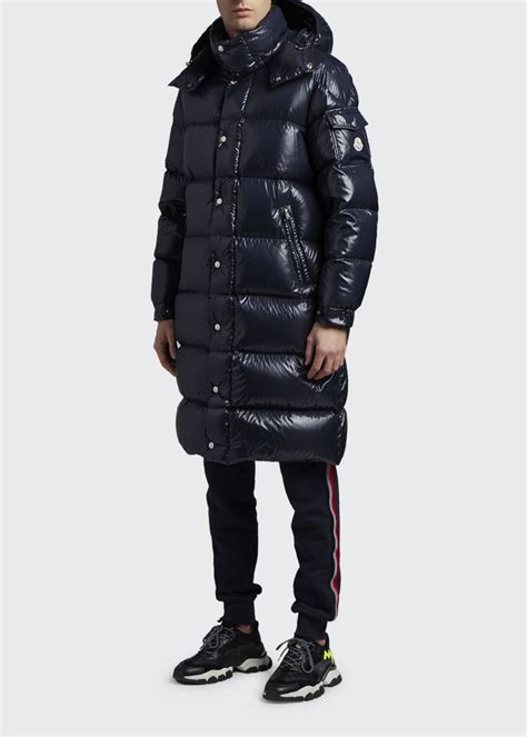 Moncler Men S Hanoverian Long Laque Puffer Coat In Blue Modesens In