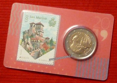 San Marino 2 Euro 2019 Unc In Coincard Nr 4 Stamp 1 Euro