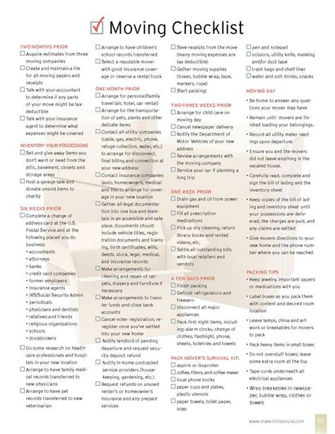 Printable Checklist For Moving House Uk