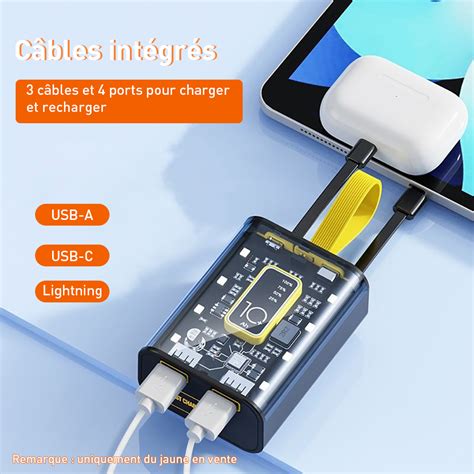 Batterie Externe Transparente Mah Avec C Bles Int Gr S Jaune