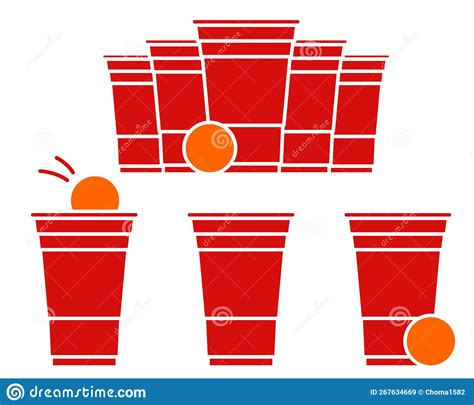 Red Beer Pong Illustration Plastic Cup And Ball With Splashing Beer