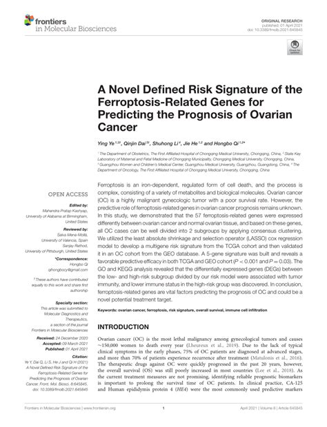 Pdf A Novel Defined Risk Signature Of The Ferroptosis Related Genes