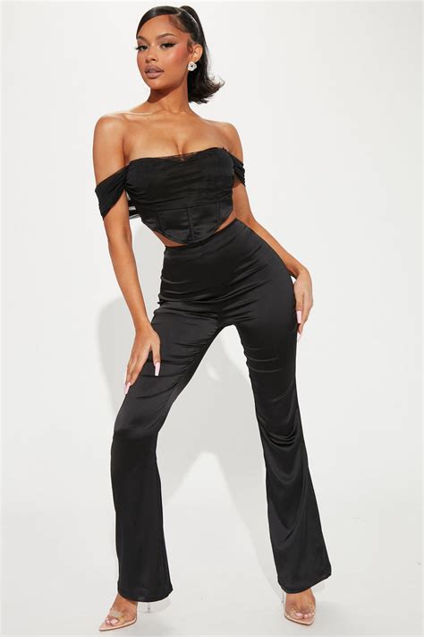 Maddie Satin Pant Set 325 Black Fashion Nova Matching Sets Fashion Nova