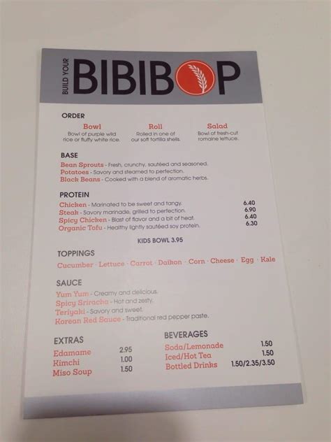 Menu At BIBIBOP Asian Grill Restaurant Columbus E Broad St