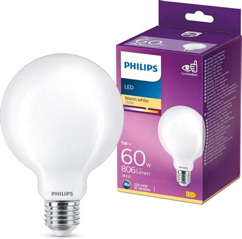 Philips Led Premium Frosted G93 Globe Light Bulb E27 Edison Screw 7w 60w Equivalent Warm