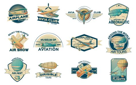 Retro Aviation Emblem Set Vector Art At Vecteezy