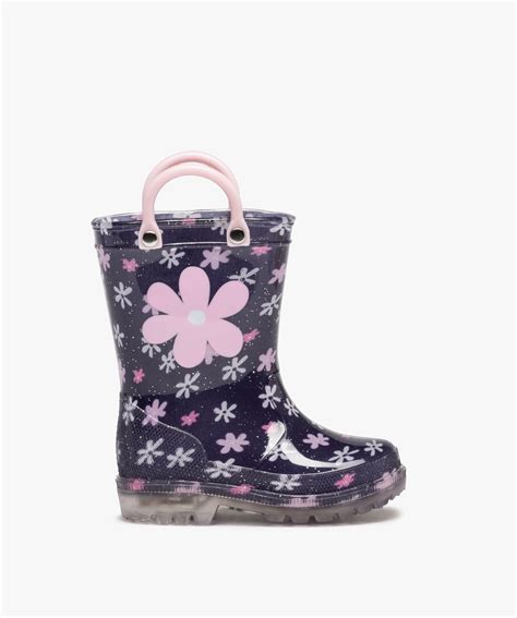 Bottes de pluie bébé fille à anses et semelle lumineuse marine GEMO