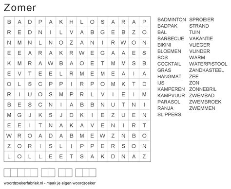 Woordzoeker Maken Over De Zomer Woordzoekerfabriek Nl
