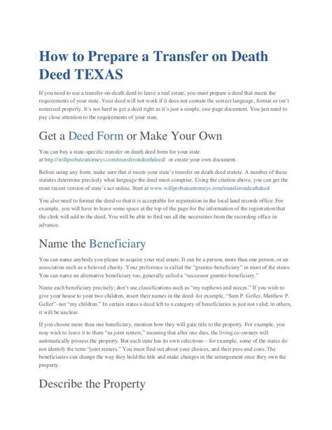 How To Prepare A Transfer On Death Deed Texas