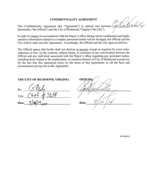 Confidentiality Agreement Cynthia Newbille