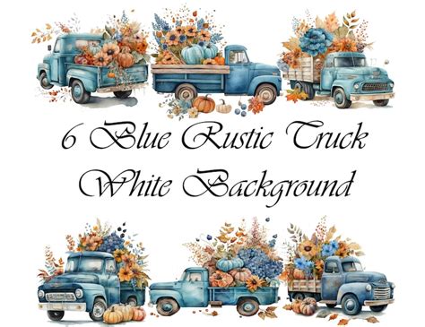 6 Retro Trucks With Flowers Clipart PNG Digital Paper Etsy