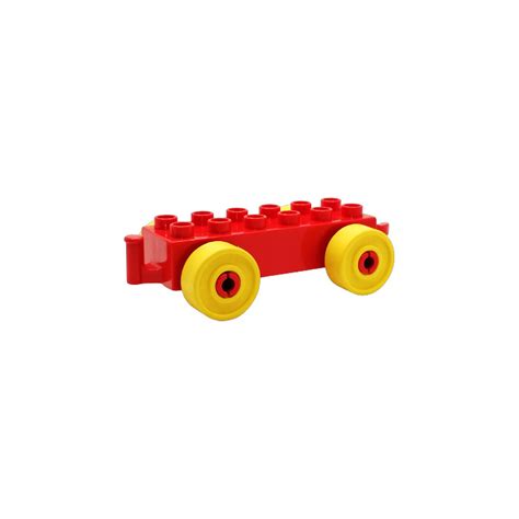 Duplo Car Chassis X With Yellow Wheels Older Open Hitch Brick