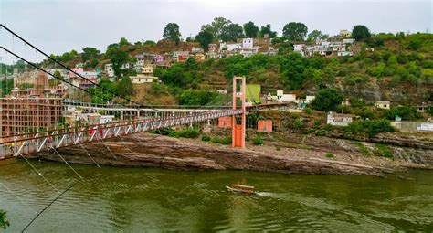 cantilever bridge  narmada river omkareshwar india stock photo