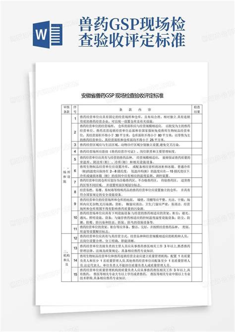 兽药gsp现场检查验收评定标准word模板下载编号lzxmdpdw熊猫办公