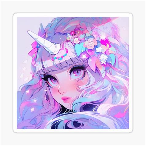 Adorable Pink Purple Floral Unicorn Anime Girl Sticker For Sale By Bubblegoth Redbubble