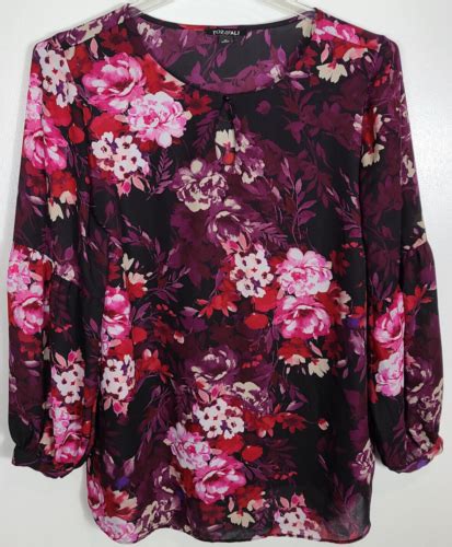 Roz Ali Women S Size X Multicolor Floral Blouse Top Sleeve