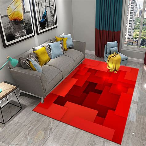 Alfombra Abstracta 3D Roja Alfombra Geom Trica Moderna Para Mujeres Y