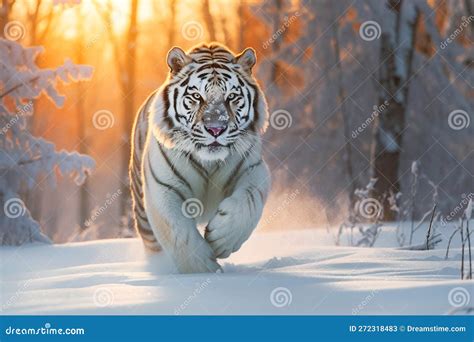 Tiger hunting prey in snow stock illustration. Illustration of barnch ...